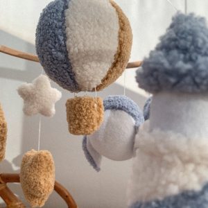 Whale, Balloon, Rainbow, Lighthouse baby mobile, Blue nursery, Fluffy baby mobile