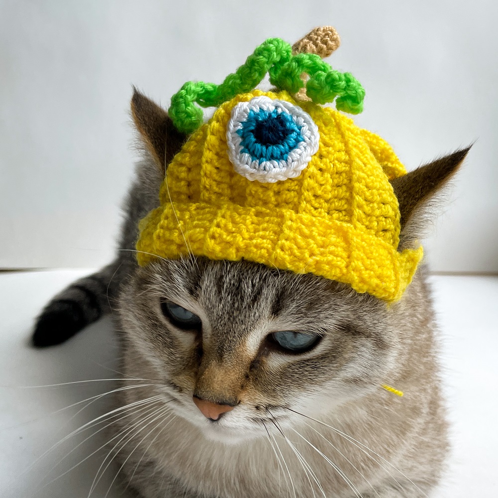 Cat hat with bow. Cat summer hat. Crochet pattern.