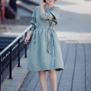Linen dress. Stonewashed organic linen tunic Tina. Loose fit linen dress.