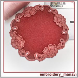 Home 438 In_the_hoop_Lace_napkin_with_FSL_elements_embroidery_design