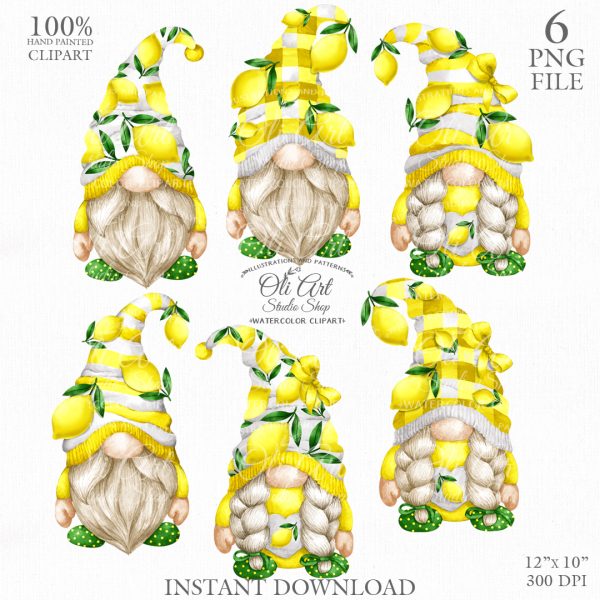 Gnomes & Lemons clipart, Cute characters, Hand Drawn graphics