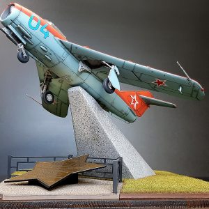 Scale model of aircraft MiG-17F | Diorama in acrylic case | Miniature diorama