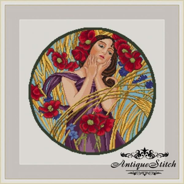 Alphonse Mucha August Cross Stitch Pattern PDF Art Nouveau