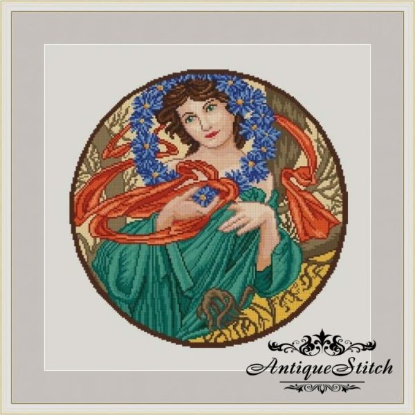 Alphonse Mucha December Cross Stitch Pattern PDF Art Nouveau
