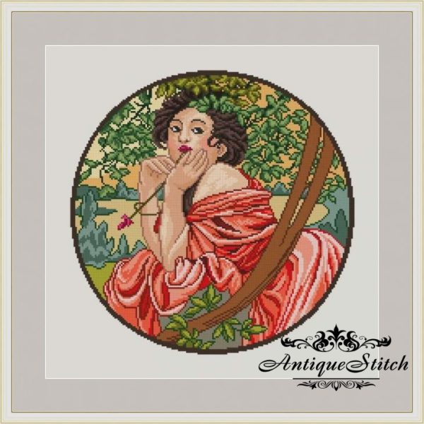 Alphonse Mucha July Cross Stitch Pattern PDF Art Nouveau