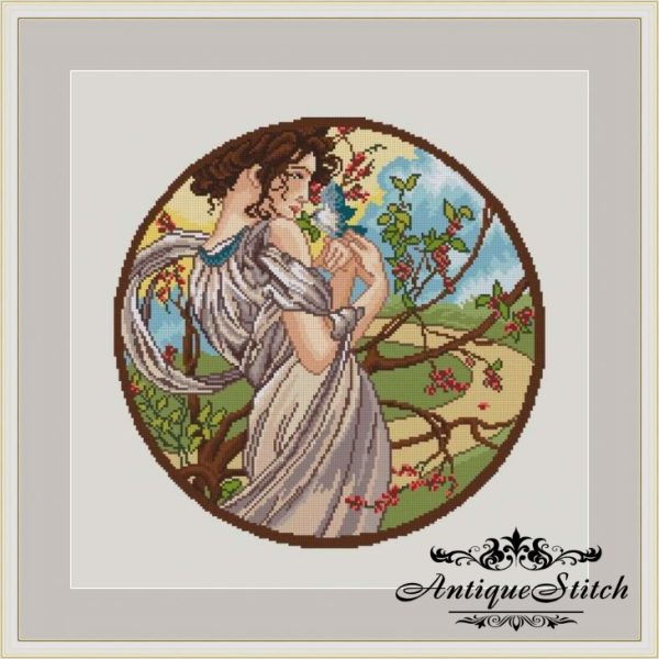 Alphonse Mucha May Cross Stitch Pattern PDF Art Nouveau