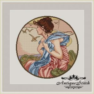 Alphonse Mucha September Cross Stitch Pattern PDF Art Nouveau