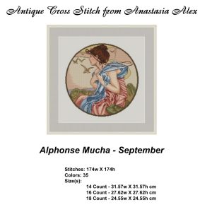 Alphonse Mucha September Cross Stitch Pattern PDF Art Nouveau