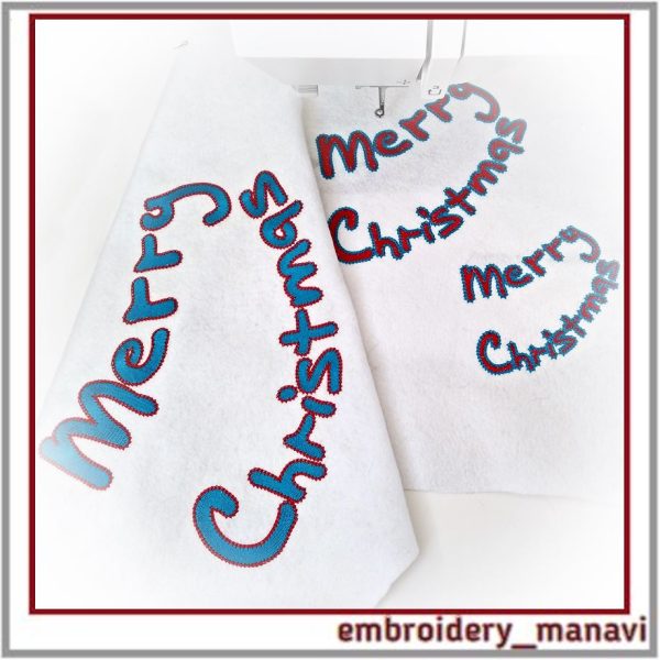 Merry Christmas lettering for your greetings. Embroidery.
