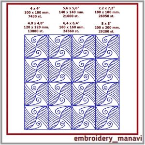 Quilt block 5 machine embroidery designs. Instant download.