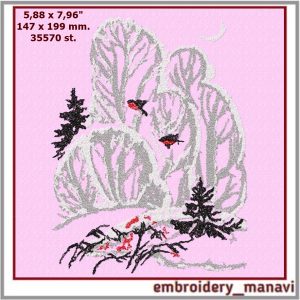 Digital machine embroidery design Winter landscape.