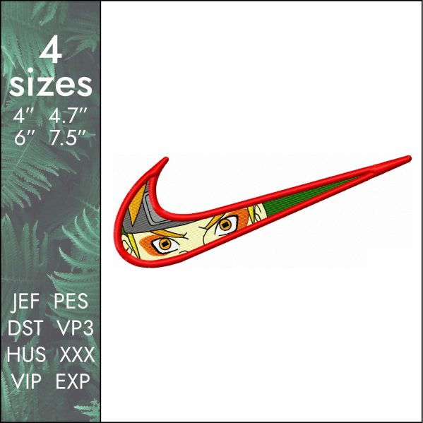 Nike Naruto Embroidery Design, custom anime swoosh, 4 sizes