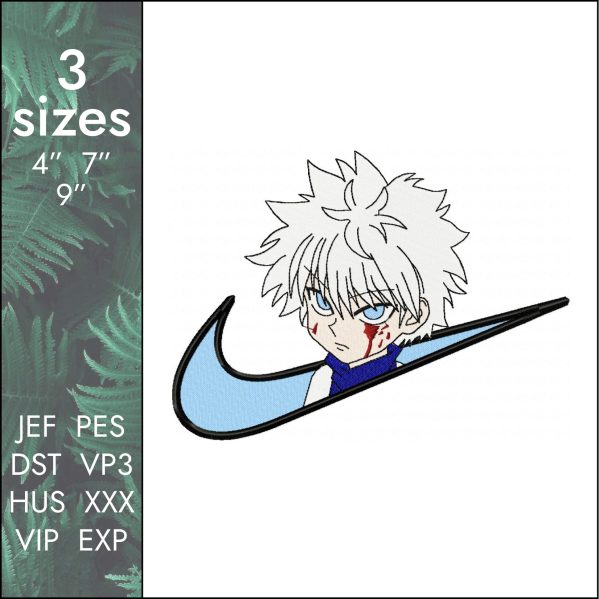 Nike Killua Embroidery Design, Zoldyck Hunter x anime, 3 sizes