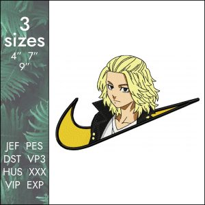 Nike Mikey Embroidery Design, Manjiro Tokyo anime, 3 sizes