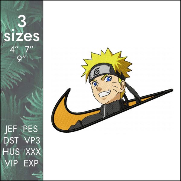 Nike Naruto Embroidery Design, Uzumaki cartoon anime, 3 sizes