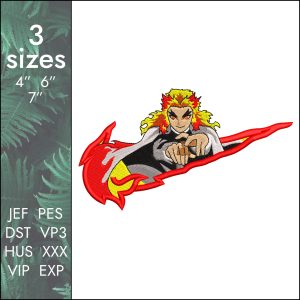 Nike Rengoku Embroidery Design, Kimetsu anime, 3 sizes