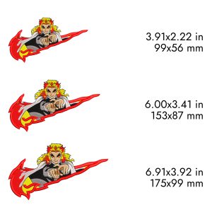 Nike Rengoku Embroidery Design, Kimetsu anime, 3 sizes