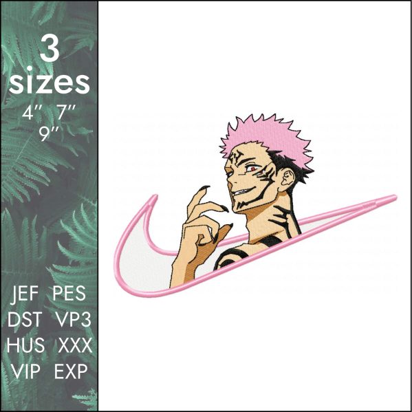 Nike Sukuna Embroidery Design, Jujutsu anime, 3 sizes