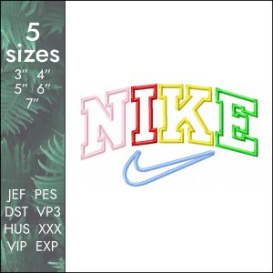 Nike colors Embroidery Design, logo swoosh, 5 sizes