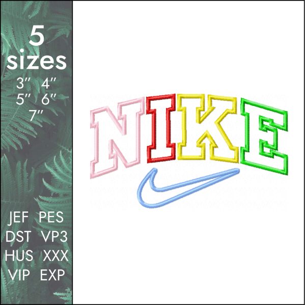 Nike colors Embroidery Design, logo swoosh, 5 sizes