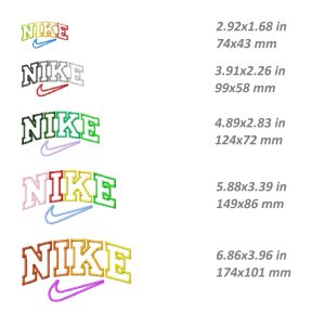 Nike colors Embroidery Design, logo swoosh, 5 sizes