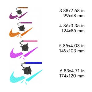 Nike broken Embroidery Design, Classic mace logo, 4 sizes
