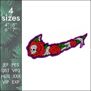 Nike Embroidery Design, rose skull swoosh file PES DST, 4 sizes