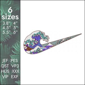 Nike Wave Embroidery Design, water swoosh, 6 sizes