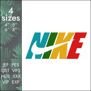Nike Embroidery Design, colorful retro logo file PES DST, 4 sizes