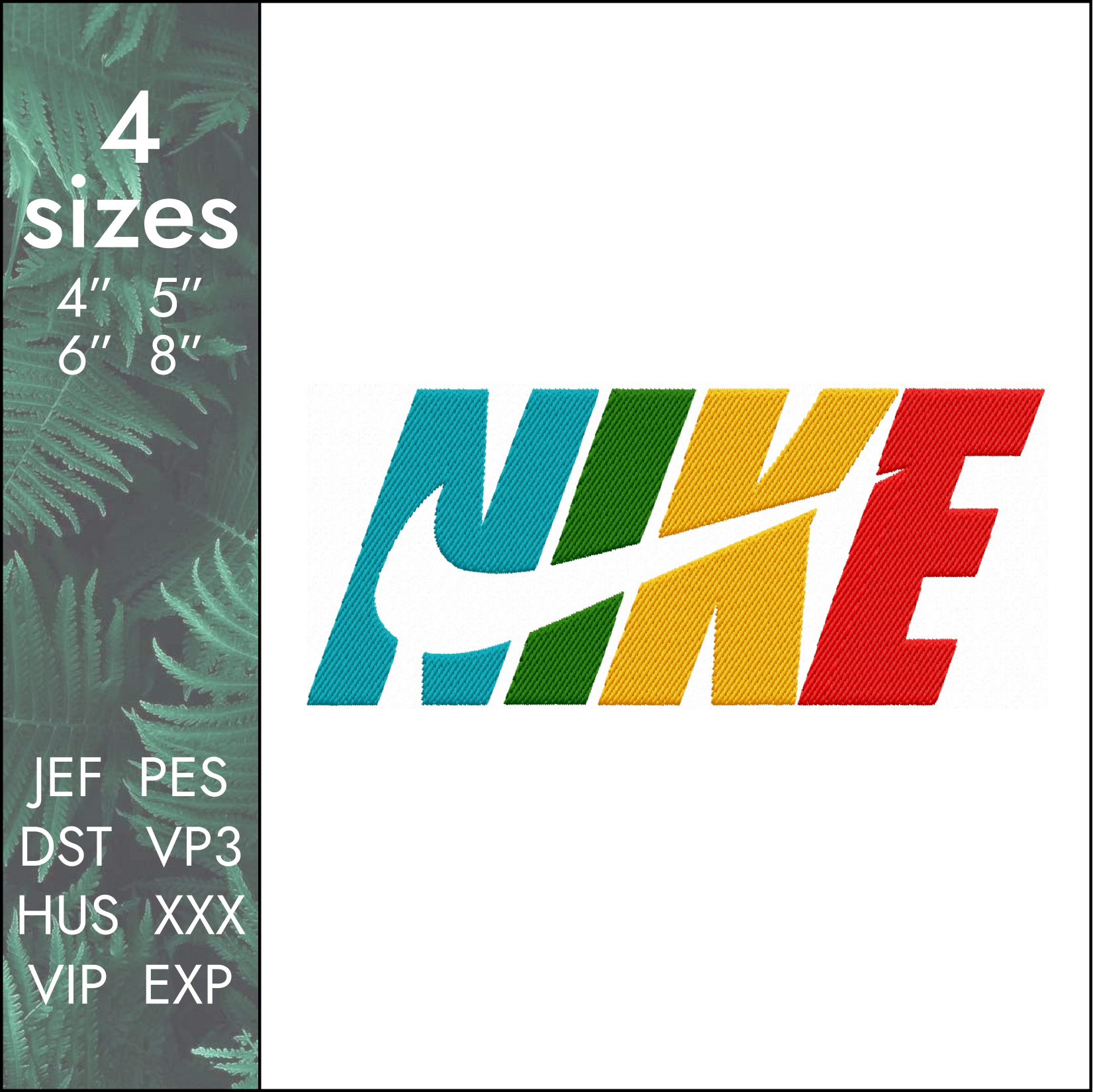 Nike Embroidery Design, colorful retro logo file PES DST, sizes