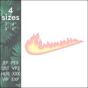 Nike fireline Embroidery Design, fire swoosh file PES DST, 4 size