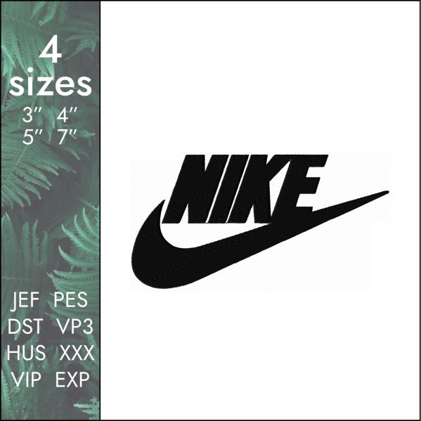 Nike Embroidery Design, classic swoosh logo file DST PES, 4 sizes