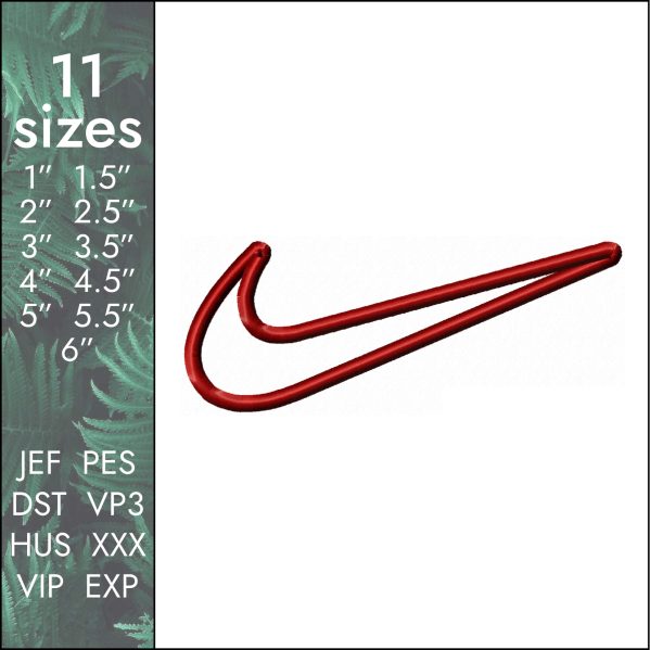 Nike satin Embroidery Design, classic swoosh PES DST, 11 sizes