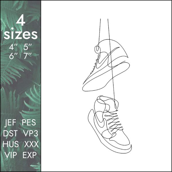 Nike shoes Embroidery Design, one line air force dst pes, 4 sizes