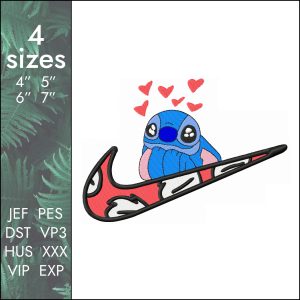 Nike Stitch Embroidery Design, cartoon swoosh Lilo, 4 sizes