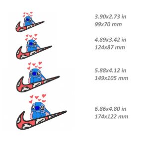 Nike Stitch Embroidery Design, cartoon swoosh Lilo, 4 sizes