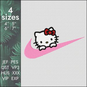 Nike Kitty Embroidery Design, swoosh Hello file DST PES, 4 sizes