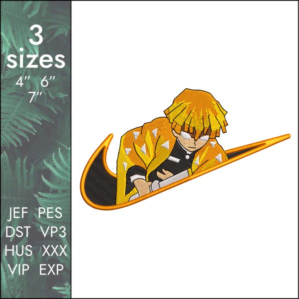 Nike Zenitsu Embroidery Design, Kimetsu anime, 3 sizes