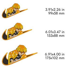 Nike Zenitsu Embroidery Design, Kimetsu anime, 3 sizes