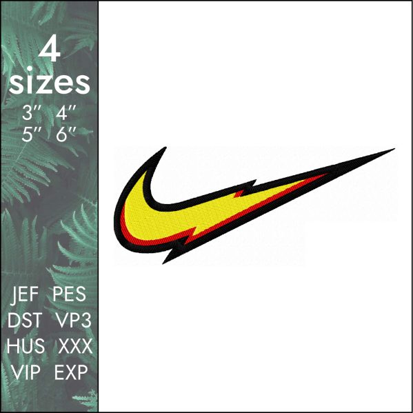 Nike thunder Embroidery Design, swoosh logo file DST PES, 4 sizes