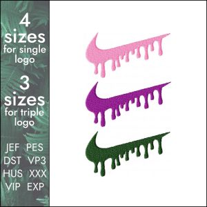 Dripping Nike Embroidery Design, custom swoosh file, 7 sizes DST