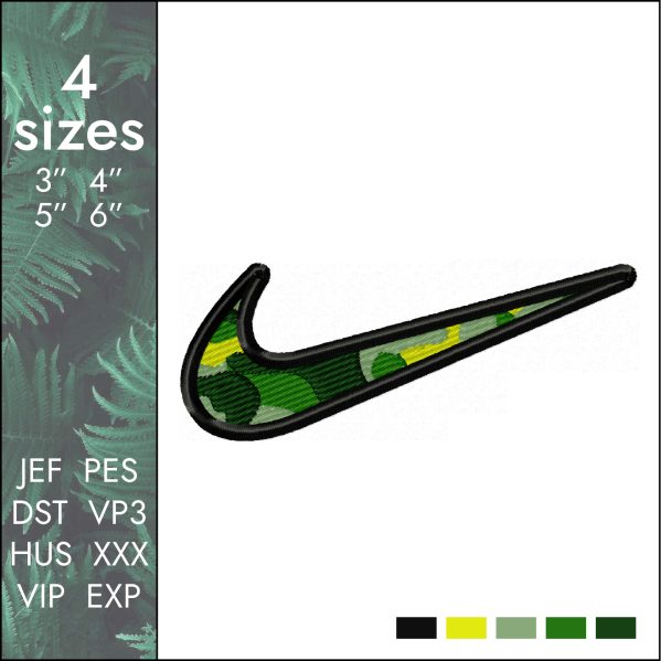 Nike army Embroidery Design, military war swoosh DST PES, 4 sizes