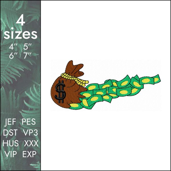 Nike dollar Embroidery Design, money bag swoosh DST PES, 4 sizes