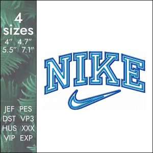 Nike double line Embroidery Design, swoosh logo file DST, 4 sizes