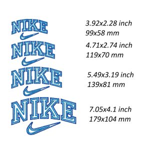 Nike double line Embroidery Design, swoosh logo file DST, 4 sizes