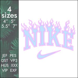 Nike fire Embroidery Design, custom logo file DST PES, 4 sizes