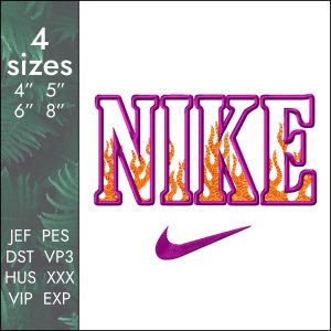 Nike Embroidery Design, fire burning logo file dst pes, 4 sizes