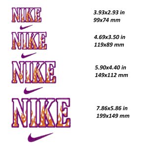 Nike Embroidery Design, fire burning logo file dst pes, 4 sizes
