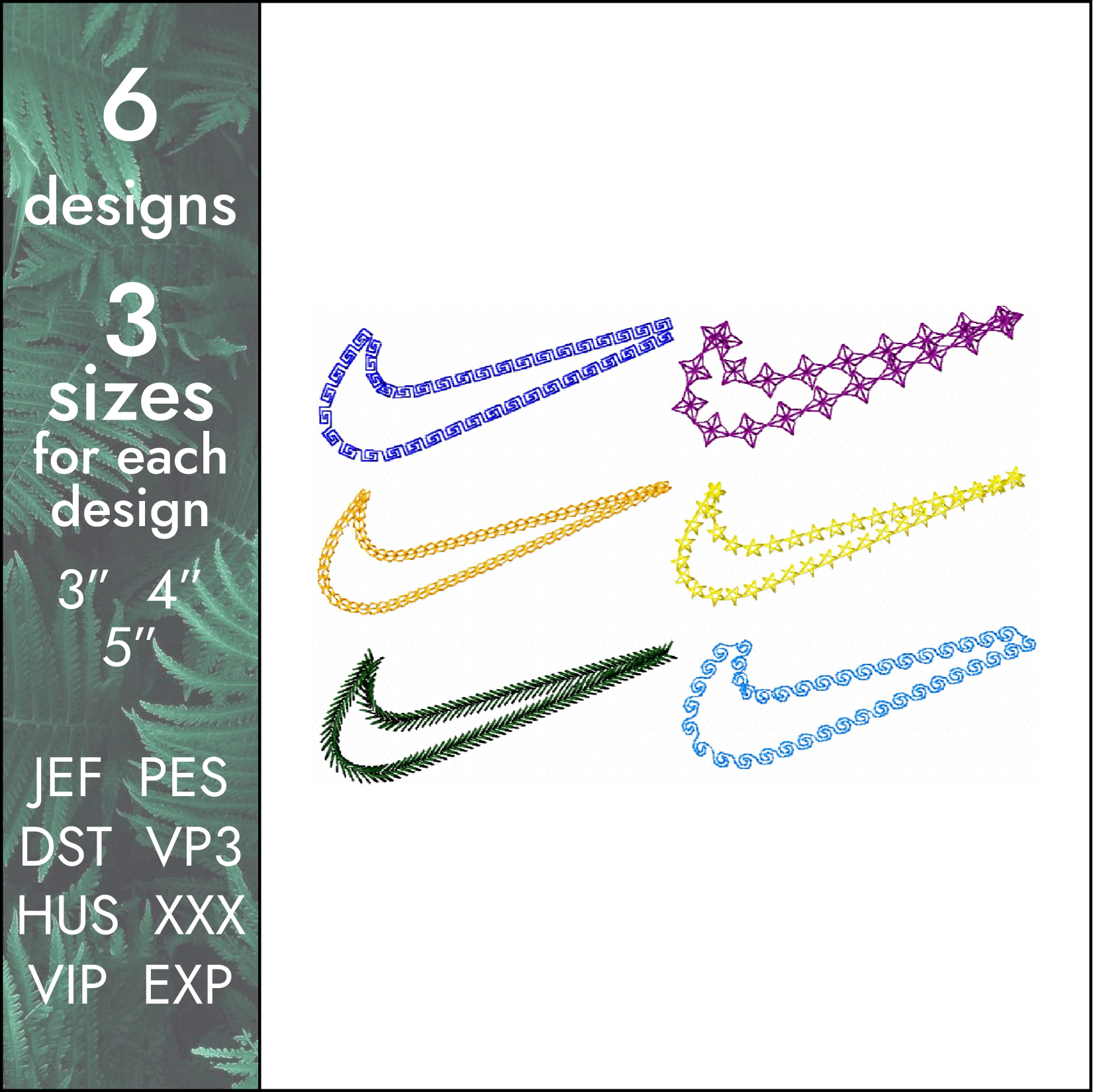 Nike contour pack Embroidery Designs 6 designs 3 sizes Crealandia