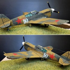 Scale model of aircraft Curtiss P-40E | Diorama in acrylic case | Miniature diorama